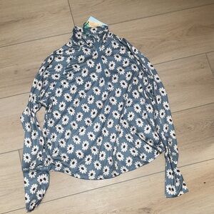 THE GREAT. Blue and White Floral Long Sleeve Top